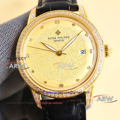 The latest hot-selling TW factory Patek Philippe gold dial diamond bezel watch 40mm 